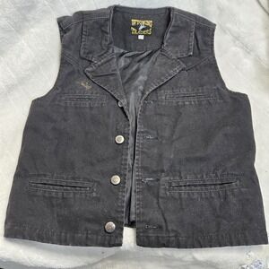 Wyoming Traders Canva Vest Sz 6/8 Black Elastic Waist Pockets Western Lined‎